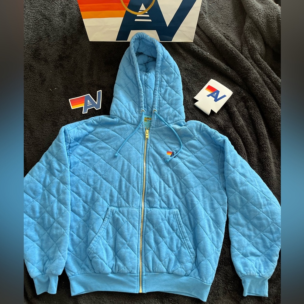 NWT Aviator Nation Quilted Zip Hoodie Jacket Medium in Sky Unisex